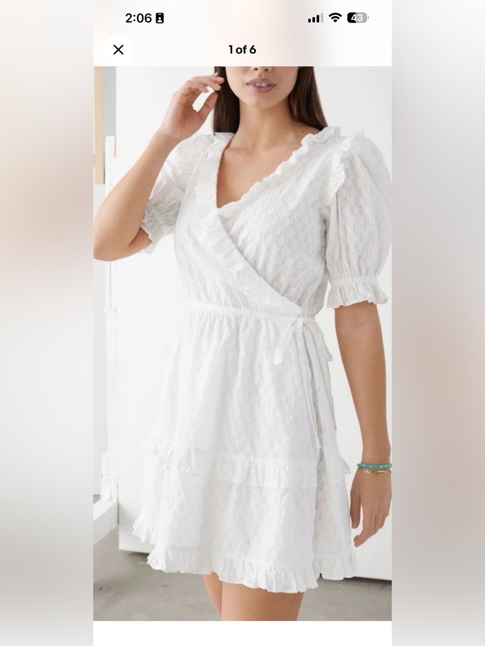 Nwt PARIS ATELIER White Textured Eyelet Ruffle Wrap Mini Dress 2
